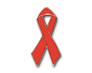 Pin: Red Ribbon mit Silberrand 25 mm