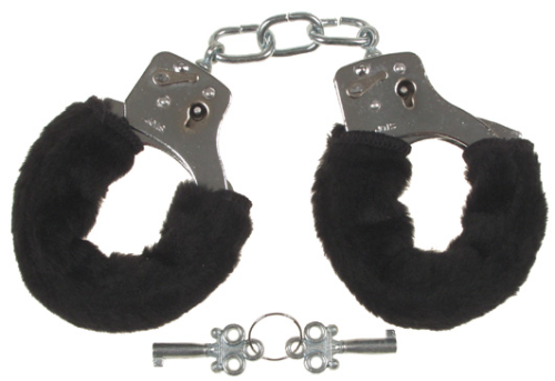 Handschellen mit 2 Schlüssel, chrom Fellüberzug in schwarz