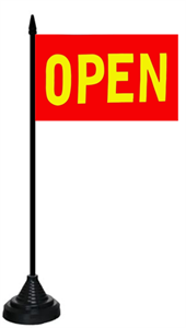 Tischflagge Open (gelb auf rotem Hintergrund)